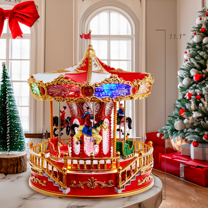 11.1" Battery Operated Multicolor LED Lighted Musical Santa Carousel - The Well Appointed House