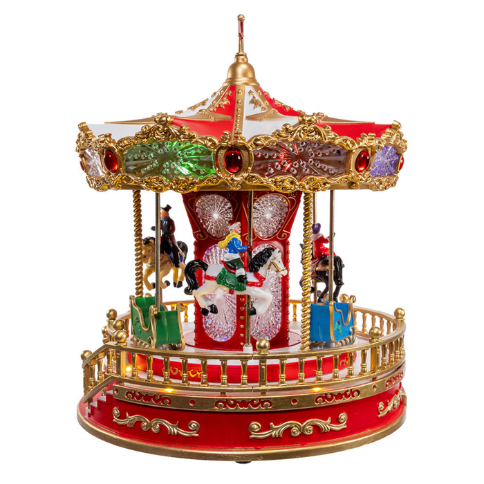 11.1" Battery Operated Multicolor LED Lighted Musical Santa Carousel - The Well Appointed House