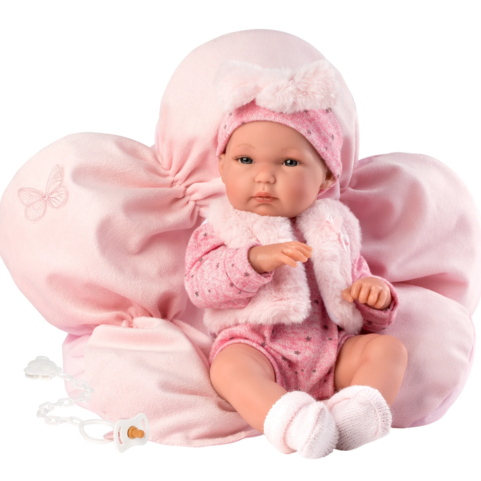 13.8" Newborn Tia with Flower Cushion - The Well Appointed House