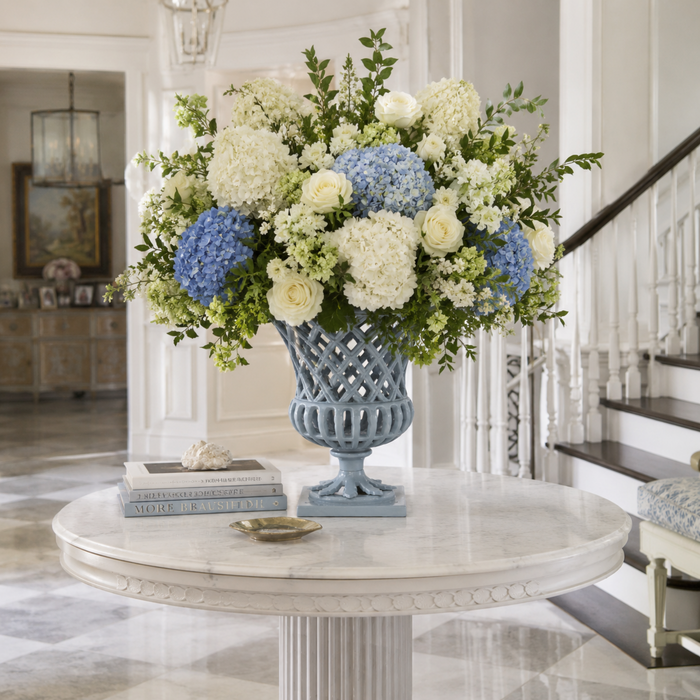 16" Soft Blue Lattice Urn - The Well Appointed House