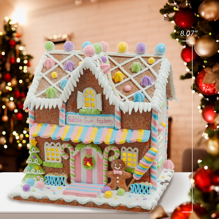 8.07" Battery Operated LED Lighted Gingerbread Bubblegum Factory - The Well Appointed House