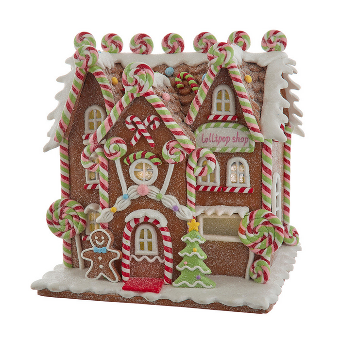 8.46" Battery Operated LED Lighted Gingerbread Lollipop Shop - The Well Appointed House