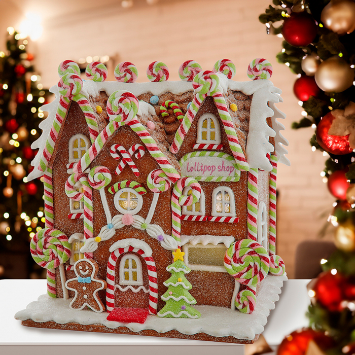 8.46" Battery Operated LED Lighted Gingerbread Lollipop Shop - The Well Appointed House