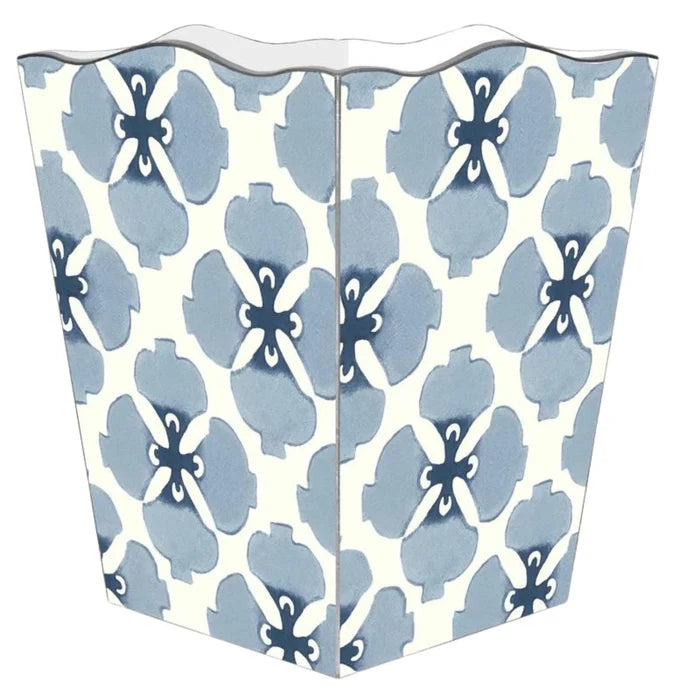 Allison Blue Decoupage Wastebasket and Optional Tissue Box Cover - Wastebasket Sets - The Well Appointed House