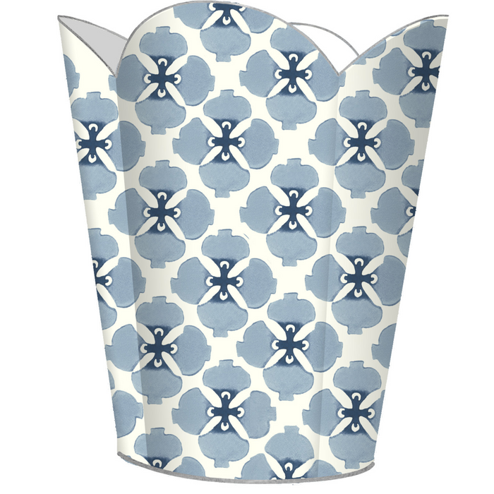 Allison Blue Decoupage Wastebasket and Optional Tissue Box Cover - Wastebasket Sets - The Well Appointed House