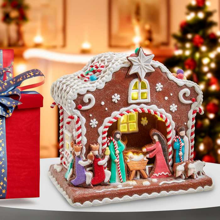 Battery-Operated Light Up Nativity Gingerbread House - The Well Appointed House