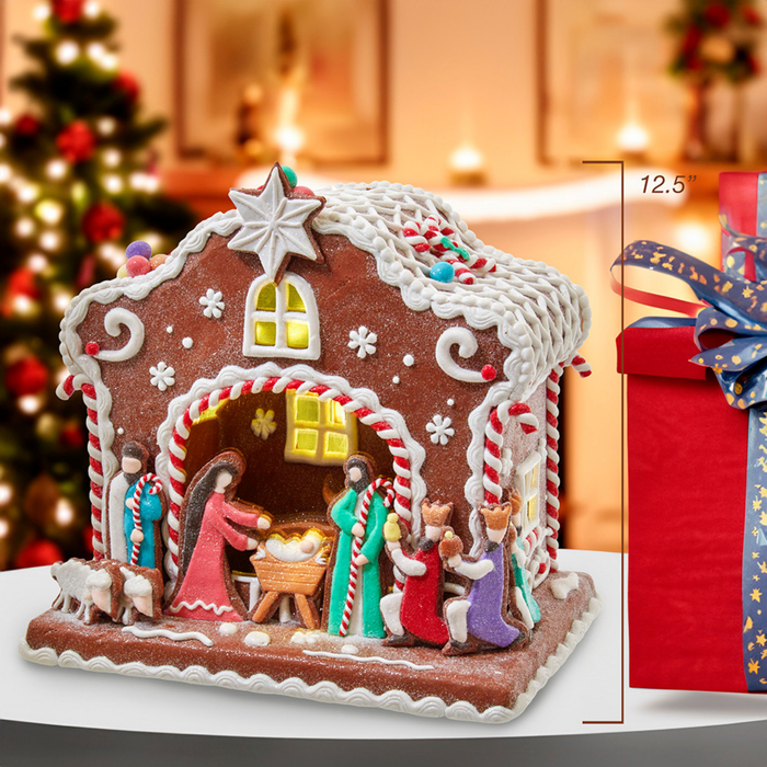 Battery-Operated Light Up Nativity Gingerbread House - The Well Appointed House