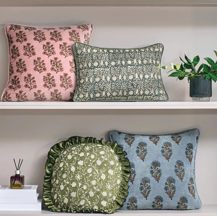 Block Print Vel Mughal Flower Pillow - The Well Appointed House