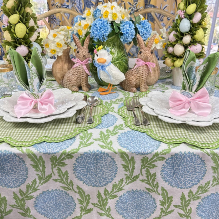 Blue and Green Flowers & Vines Tablecloth - The Well Appointed House