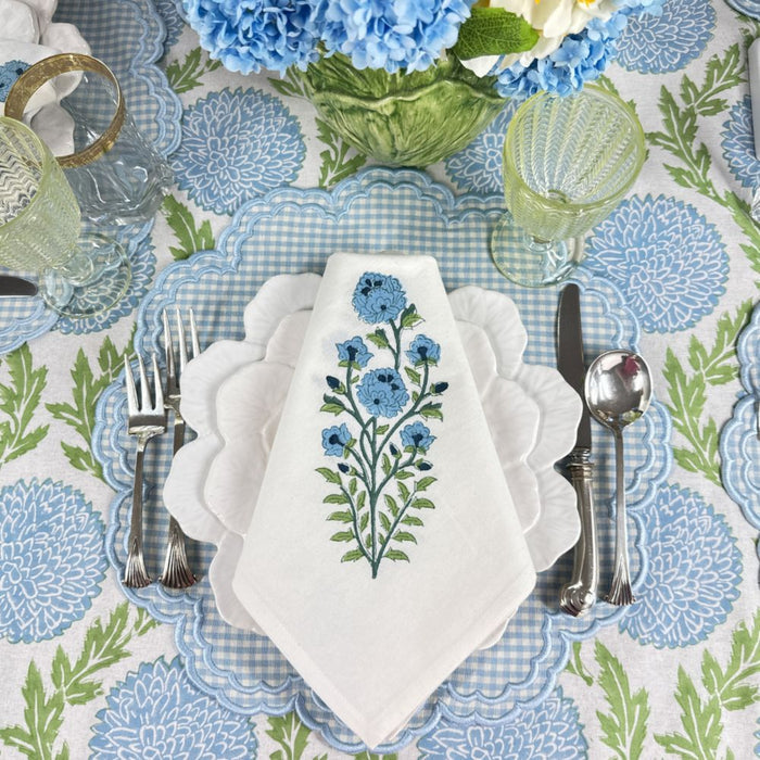 Blue and Green Flowers & Vines Tablecloth - The Well Appointed House