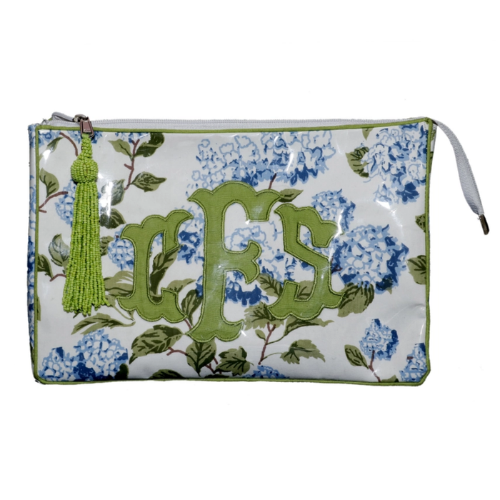Blue Hydrangea Monogramable Zippered Pouch