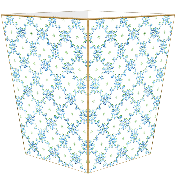 Blue Scroll Wastebasket - The Well Appointed House
