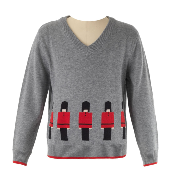 Boys Soldier Intarsia V-Neck Sweater - The Well Appointed House