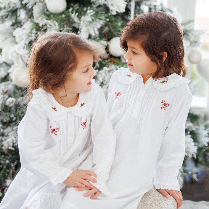 Candy Cane White Cotton Dress Embroidered - The Well Appointed House