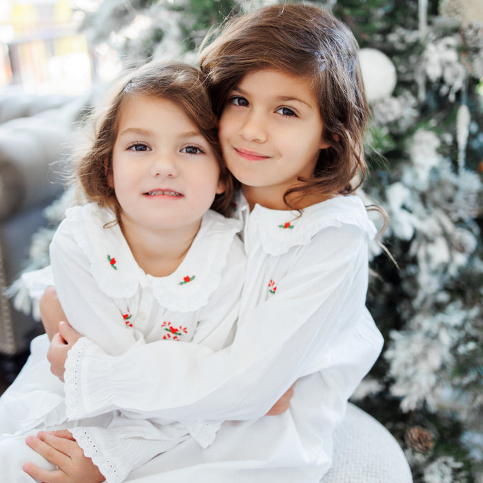 Candy Cane White Cotton Dress Embroidered - The Well Appointed House