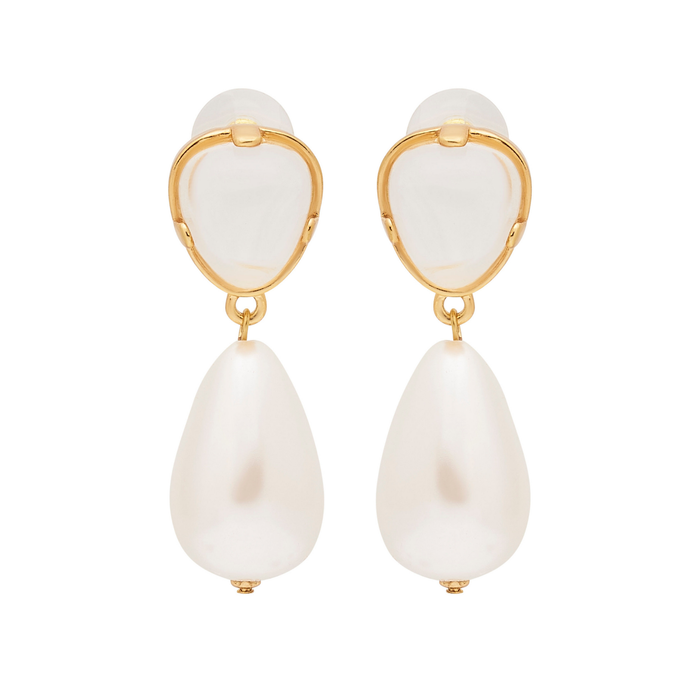 Clear & Pearl Drop Pierced Gold Earrings - The Well Appointed House