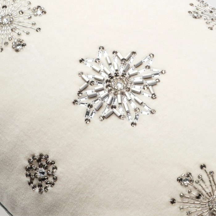 Embroidered Snowflake Pillow, Cream Cotton Velvet - The Well Appointed House