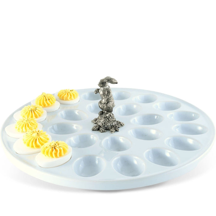 Deviled Egg Tray with Pewter Standing Rabbit - The Well Appointed House