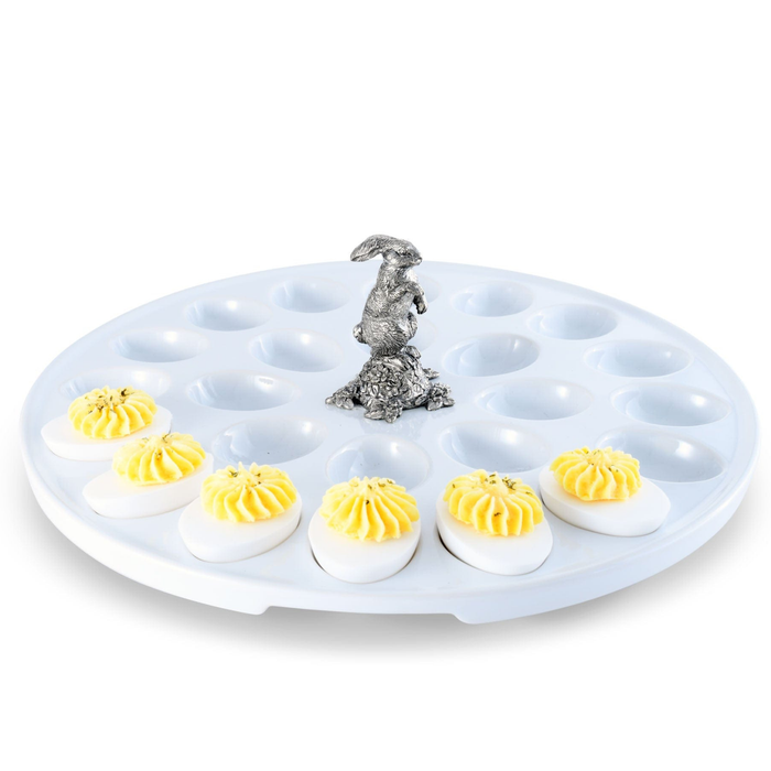 Deviled Egg Tray with Pewter Standing Rabbit - The Well Appointed House