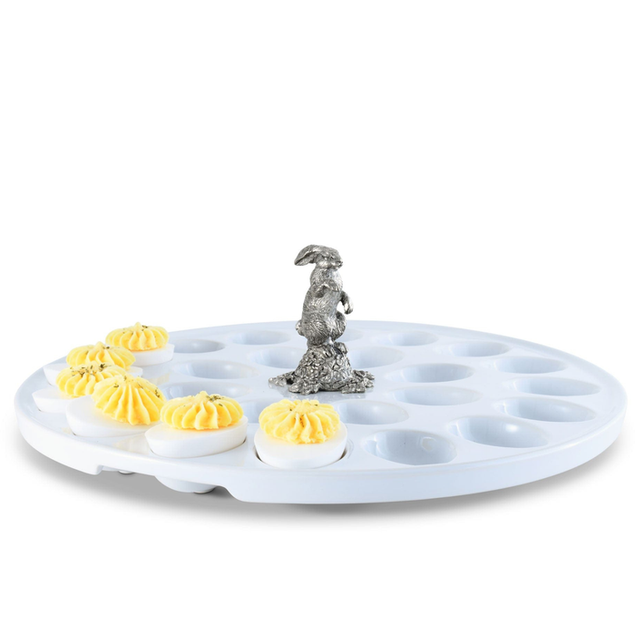 Deviled Egg Tray with Pewter Standing Rabbit - The Well Appointed House