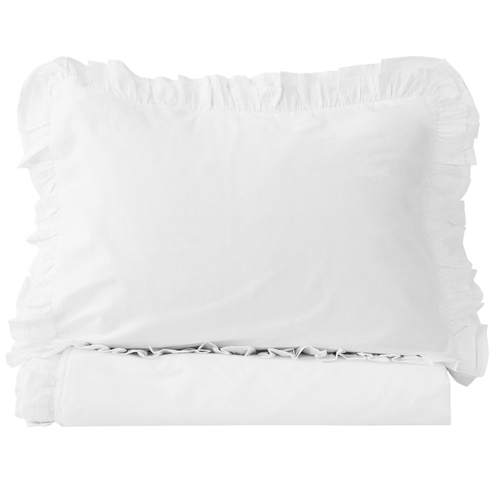 Double Ruffle Cotton Percale Duvet Set - The Well Appointed House