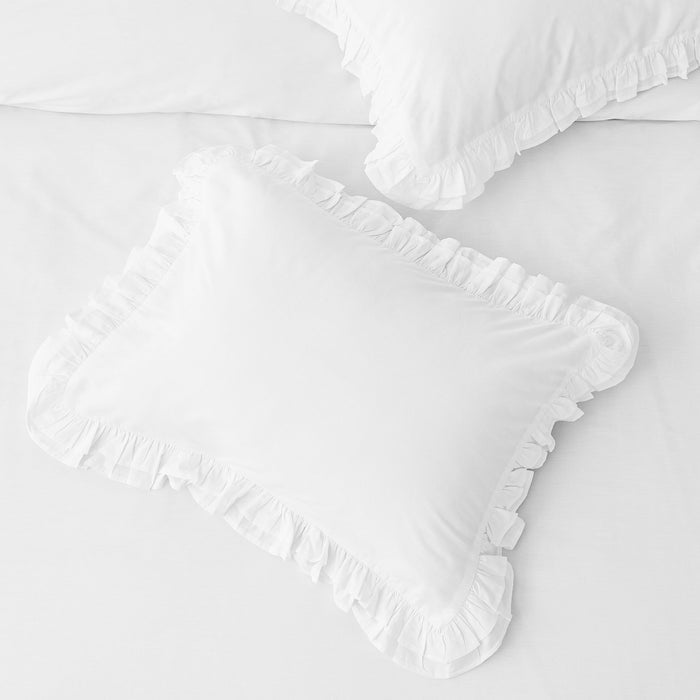 Double Ruffle Cotton Percale Duvet Set - The Well Appointed House