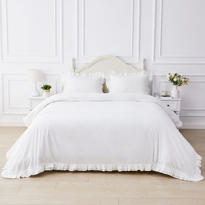 Double Ruffle Cotton Percale Duvet Set - The Well Appointed House