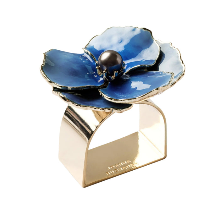 Enamel Flower Napkin Rings, Blue, Set of Four - The Well Appointed House