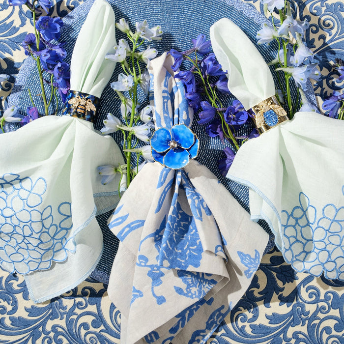 Enamel Flower Napkin Rings, Blue, Set of Four - The Well Appointed House