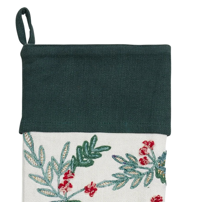 Festive Greenery Embroidered Stocking - The Well Appointed House