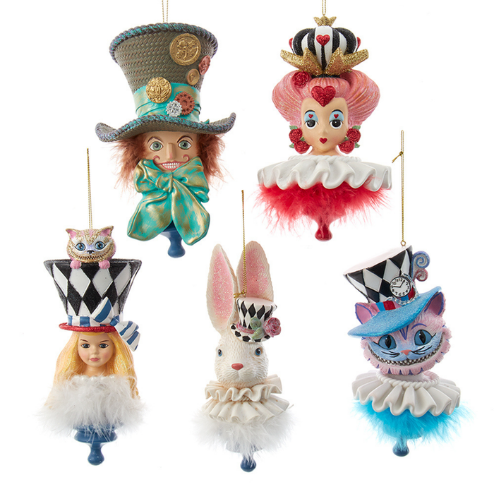 Five Piece Set of 6" Holly Hats™ Alice In Wonderland Hat Ornaments - The Well Appointed House