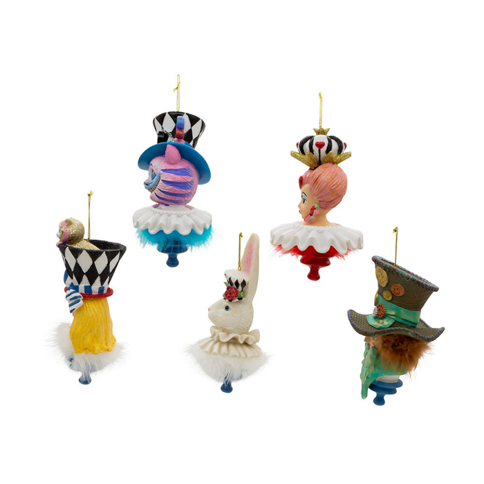Five Piece Set of 6" Holly Hats™ Alice In Wonderland Hat Ornaments - The Well Appointed House