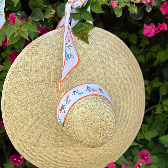 Geranium Sun Hat - Long Coral Grosgrain Ribbon - The Well Appointed House