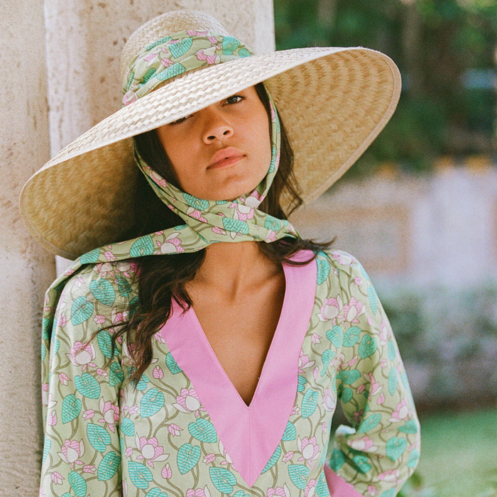 Geranium Sun Hat - Long Coral Grosgrain Ribbon - The Well Appointed House