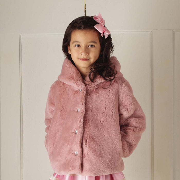 Girls Pink Faux Fur Coat - The Well Appointed House