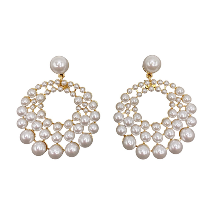 Gold and White Pearl Cluster Circle Earrings - The Well Appointed House