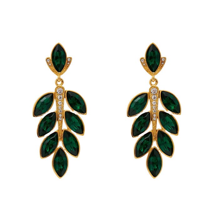 Gold & Emerald Leave Post Drop Earring - The Well Appointed House