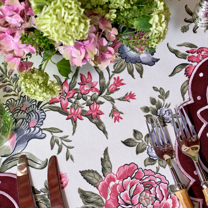 Green and Pink Floral Design Tablecloth - The Well Appointed House