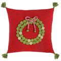 Green Wreath 14" Pillow, Red - The Well Appointed House