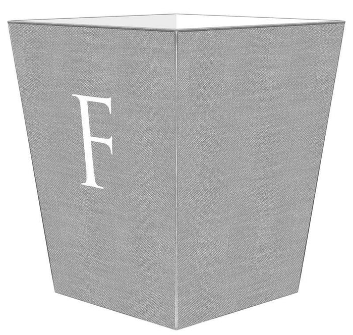 Grey Linen Wastebasket and Optional Tissue Box Cover - Personalization Available - Wastebasket Sets -  The Well Appointed House