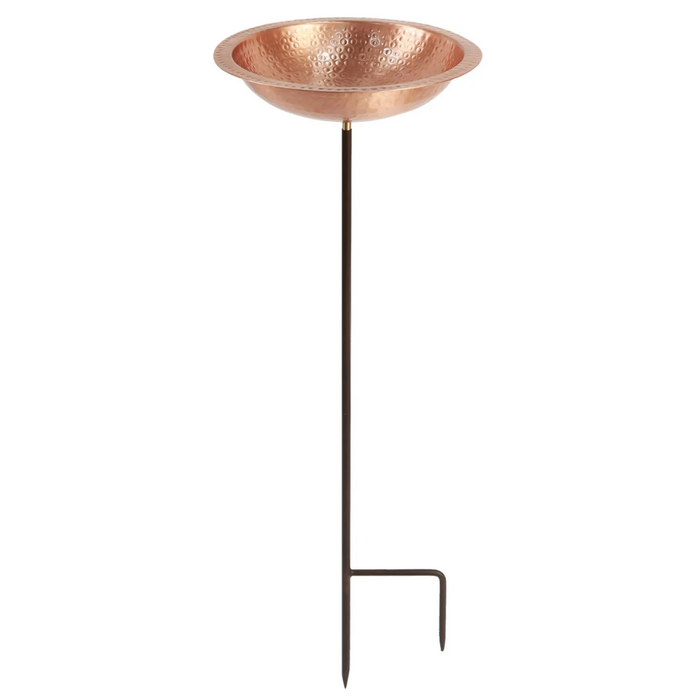 Hammered Solid Copper Birdbath & Garden Stake
