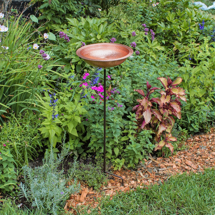 Hammered Solid Copper Birdbath & Garden Stake