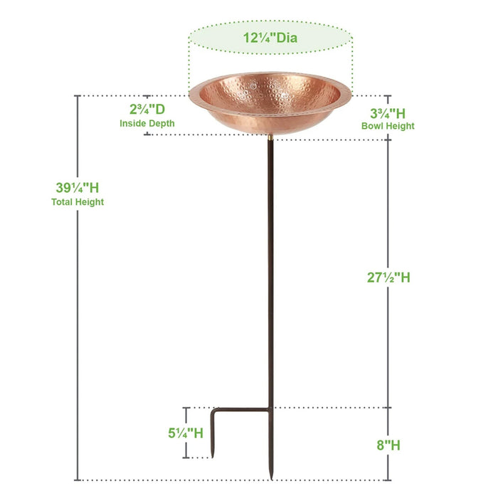 Hammered Solid Copper Birdbath & Garden Stake
