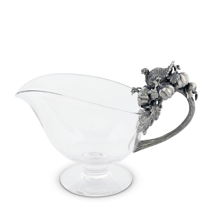 Hand Blown Glass Gravy Boat Pewter Harvest Turkey - The Well Appointed House
