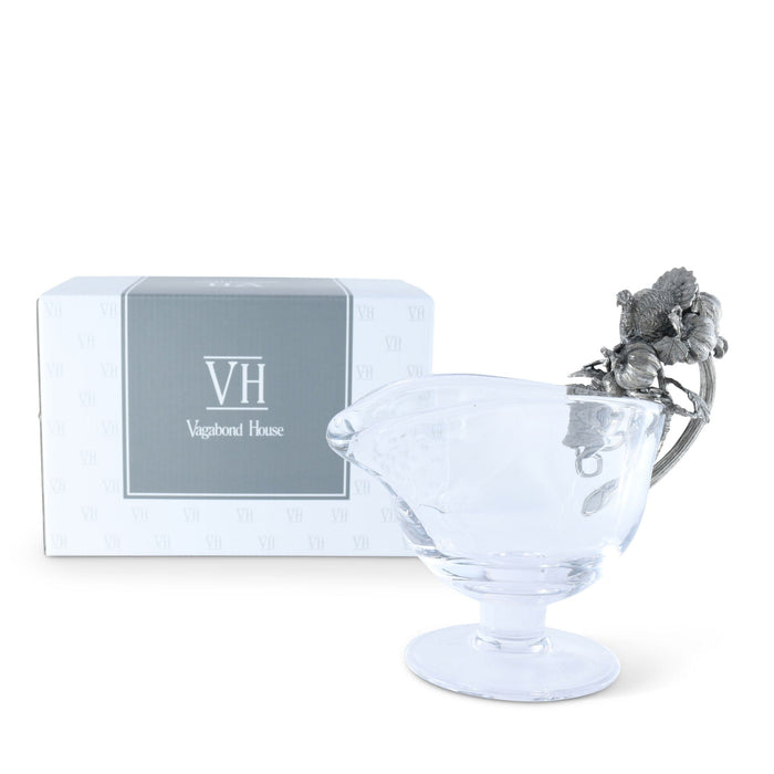 Hand Blown Glass Gravy Boat Pewter Harvest Turkey - The Well Appointed House
