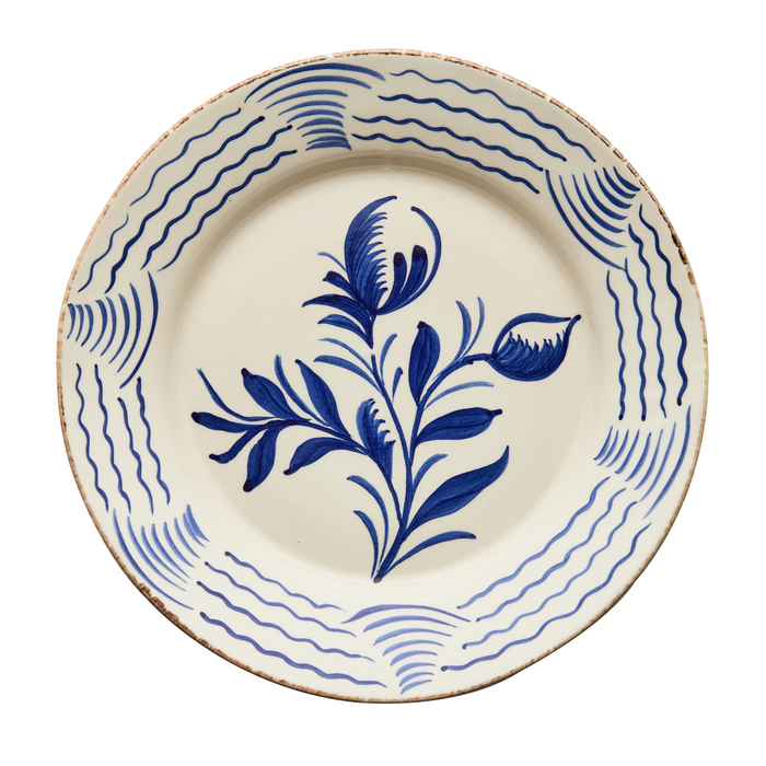 Hand Painted Blue & White Flowers and Waves Dinner Plates - The Well Appointed House