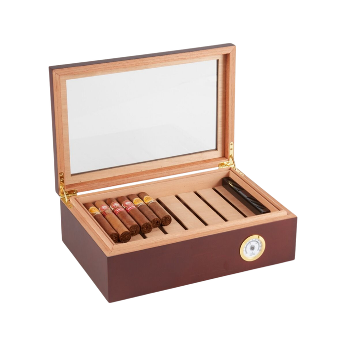 Havana Walnut 75 Cigar Humidor with Glass Viewing Top - The Well Appointed House