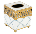 Ivory & Blue Pierced Gold Leaf Wastepaper Basket