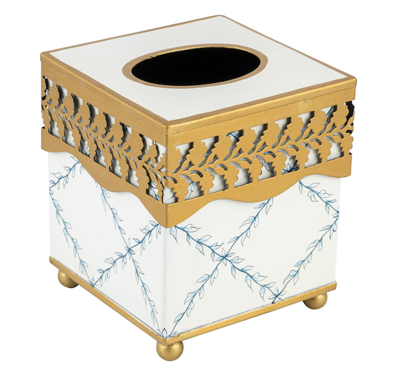 Ivory & Blue Pierced Gold Leaf Wastepaper Basket