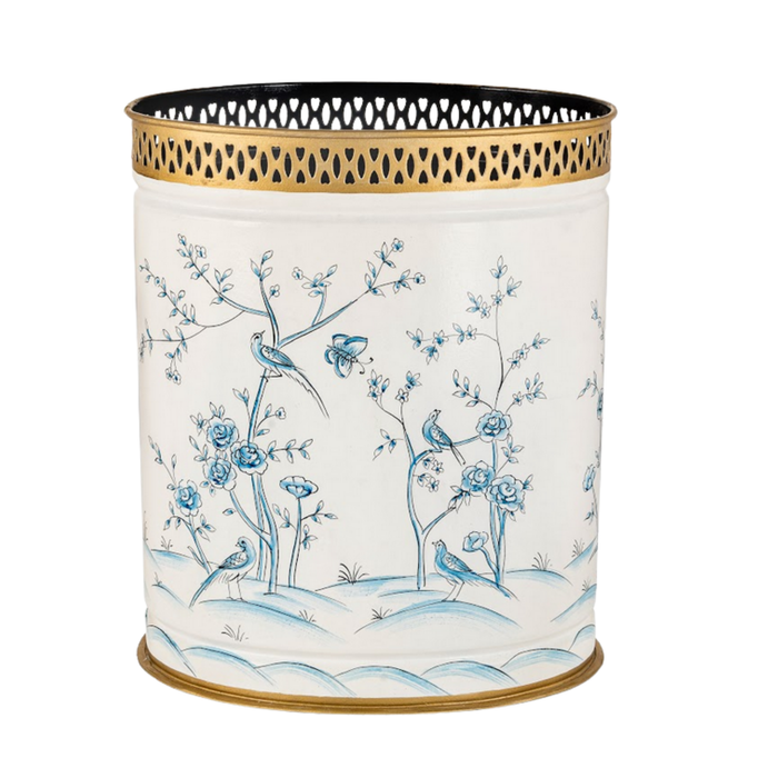 Ivory & Blue Wastepaper Basket - The Well Appointed House